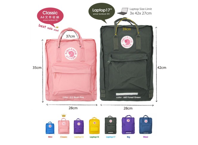 Fjallraven Kanken Mochila Tamanho para Laptop Original (Modelos)