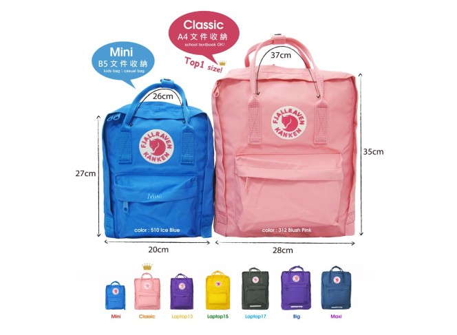 Fjallraven Kanken Mochila Tamanho Regular Original (Cores)