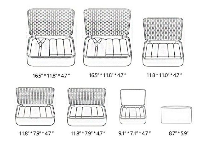 Travel Organizers 7 Set,Mesh Clothes Bags Durable Luggage Packing Cubes with Bra Shoe Bag