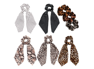 Kit Scrunchies Scarf Prendedor De Cabelo Elástico Animal Print com Laço (Contém 8)