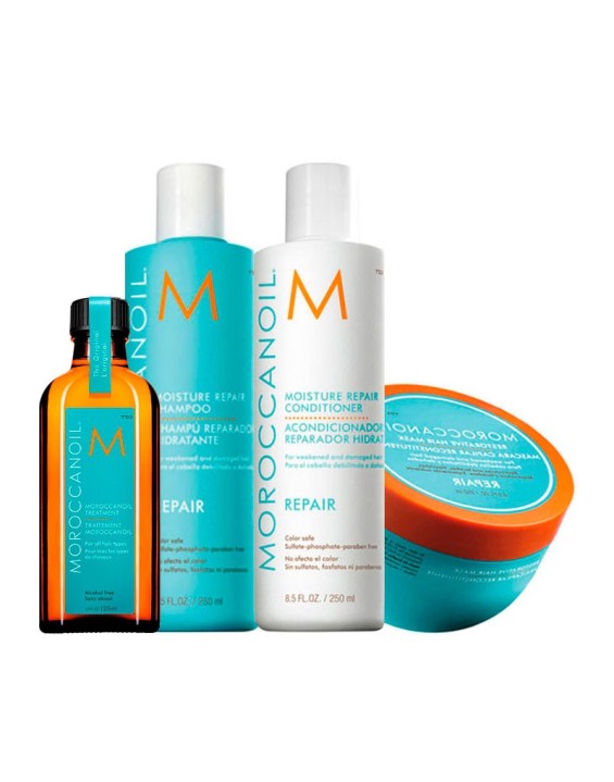 MoroccanOil Kit Máscara de Hidratação 250ml + Óleo de Argan 125ml + Shampoo 250ml + Condicionador 250ml