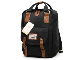 BYDI Mochila Preta Detalhes em Couro 
