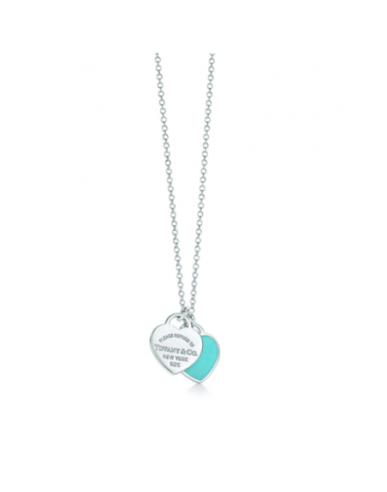 Tiffany & Co. Mini Double Heart Tag Pendant Cordao Colar