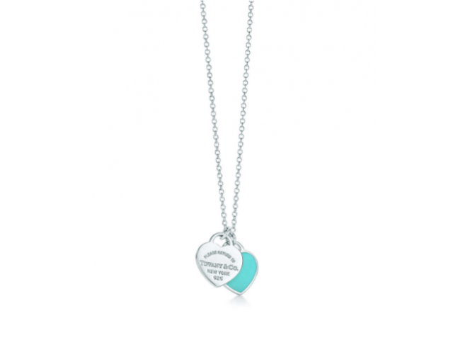 Tiffany & Co. Mini Double Heart Tag Pendant Cordao Colar