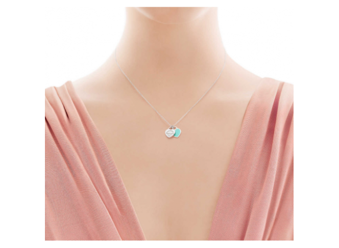 Tiffany & Co. Mini Double Heart Tag Pendant Cordao Colar