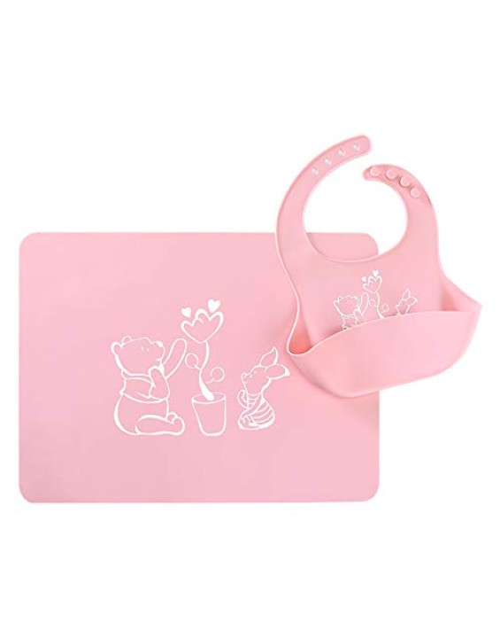 LaBelleV Kit Jogo Americano e Babador de Silicone Ursinho Pooh Rosa