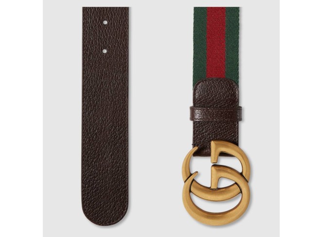 GUCCI Cinto Web Marmont Fivela Double G Dourado