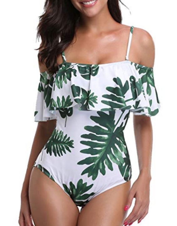Maiô Branco Ciganinha Estampa Folhagem Verde