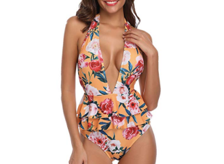 Maiô Amarelo Peplum Estampa Floral Tropical