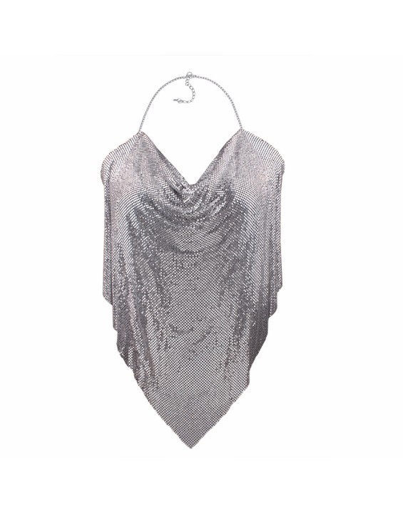 Blusa Cropped Frente Única Metálico Prata