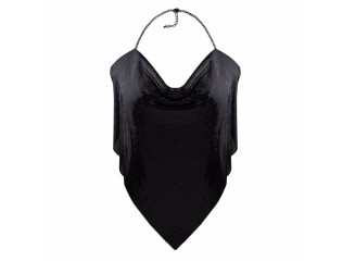 Blusa Cropped Frente Única Metálico Preta