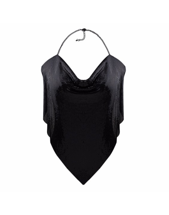 Blusa Cropped Frente Única Metálico Preta