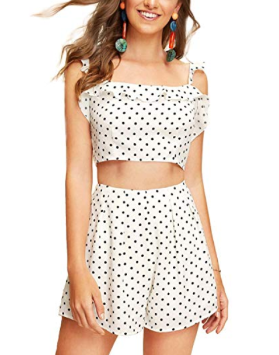 Conjunto Short e Top Cropped de Poá Branco