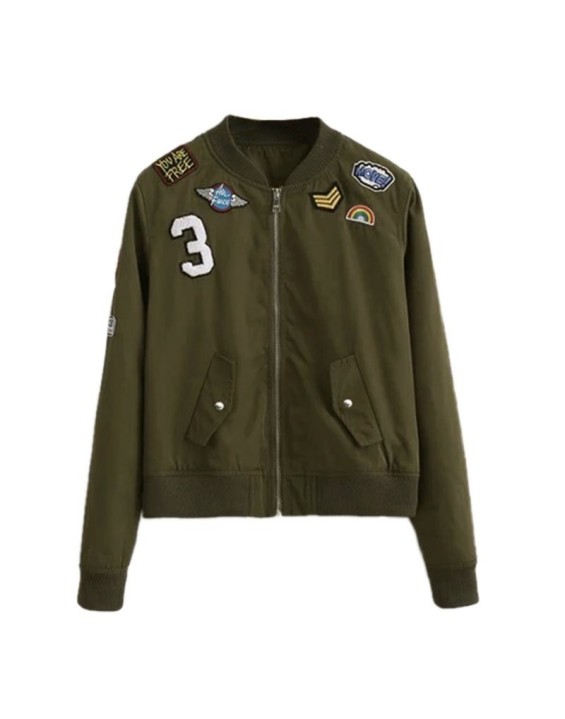 BYDI Jaqueta Bomber Verde Militar Army com Patches