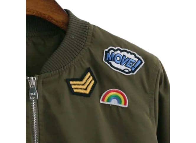 BYDI Jaqueta Bomber Verde Militar Army com Patches