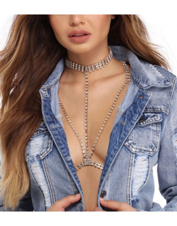 Sutia de Strass Body Chain Fierce Prata