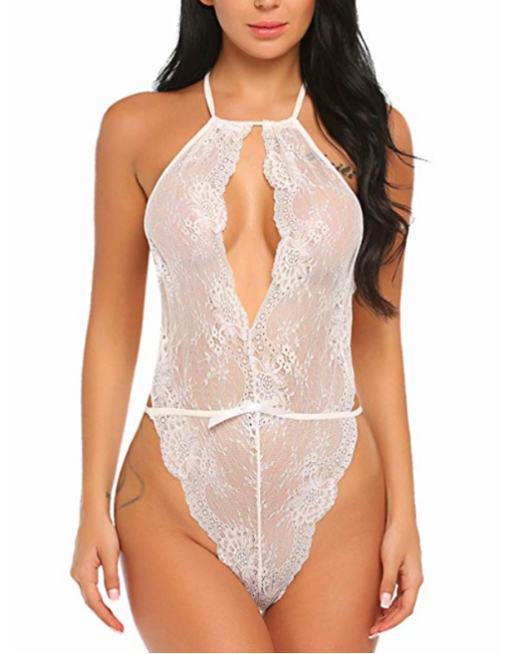 Teddy Lingerie Body de Renda Branco