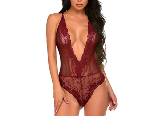 Teddy Lingerie Body de Renda Vinho