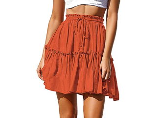 Mini Saia Cintura Alta Boho Bohemian Laranja