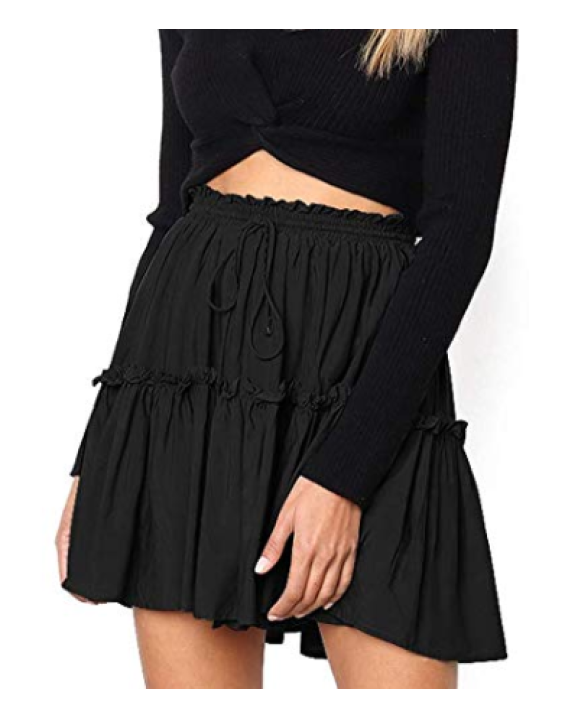 Mini Saia Cintura Alta Boho Bohemian Preta