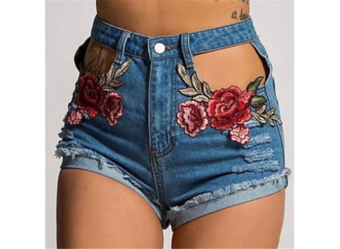 Short Jeans Cintura Alta Vazado Roses