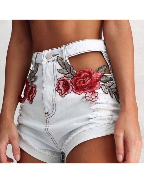 Short Jeans Cintura Alta Vazado Roses