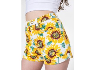 Short Jeans Estampa Floral Girassol