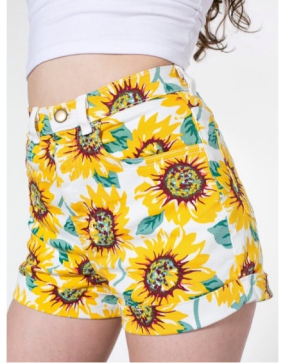 Short Jeans Estampa Floral Girassol