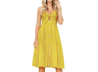 Vestido Midi com Botões e Decote Laço Branco