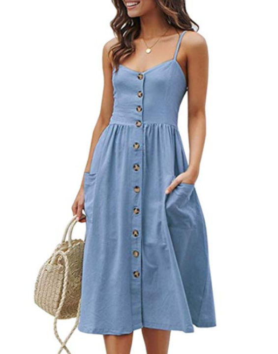 Vestido Midi com Botões e Bolsos Azul