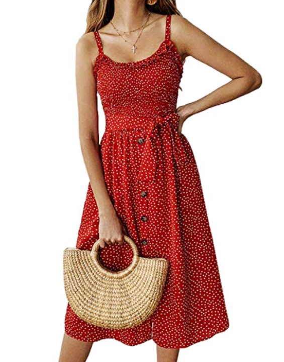Vestido Midi de Poá com Botões Vermelho