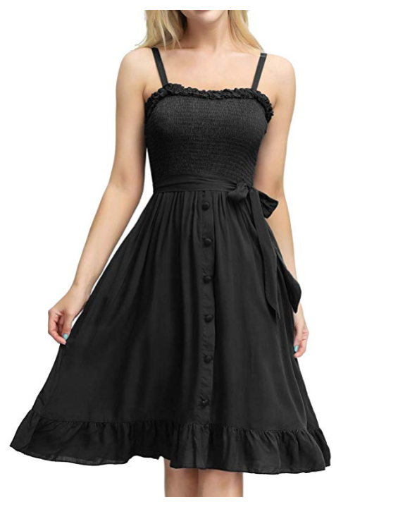 Vestido Midi Acinturado com Botões Preto
