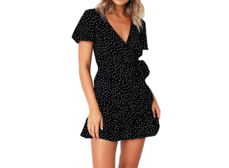 Vestido Curto de Poá Transpassado Preto