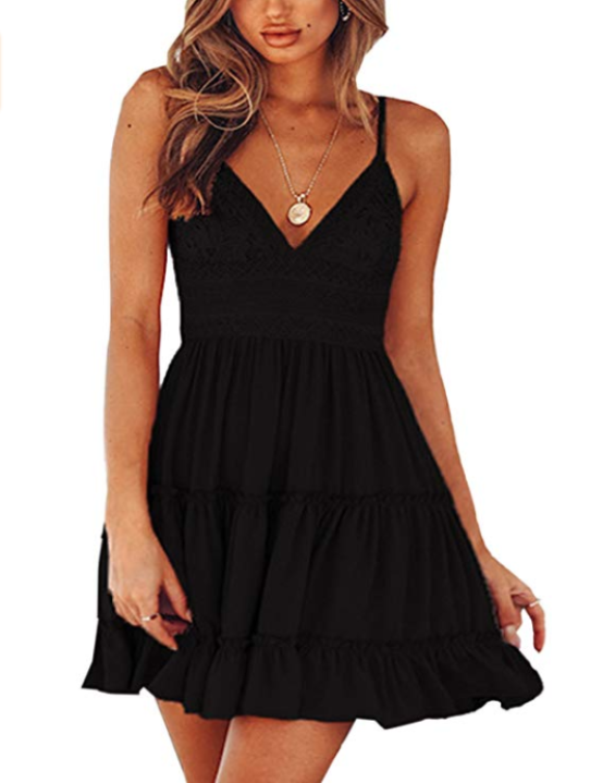 Vestido Curto com Renda Floral Preto
