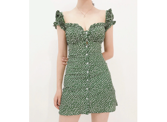 Vestido Curto Floral de Botões Verde