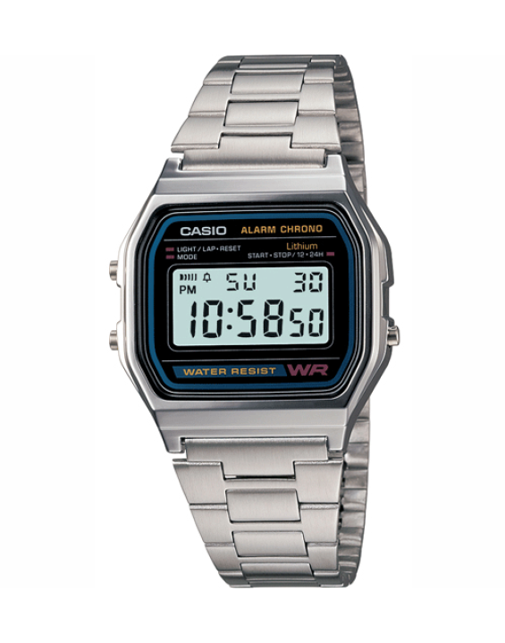 Casio Relógio Digital Vintage A158W-1 Prata e Preto
