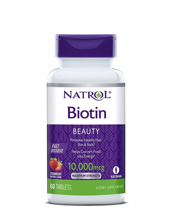 Natrol Suplemento Biotin 10000mg Fast Dissolve Morango (60 Comprimidos)