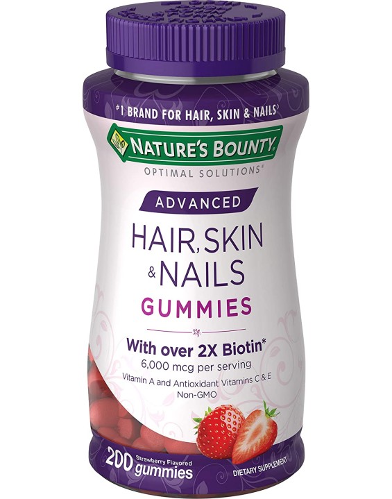 Nature's Bounty Suplemento em Balas Gummies Hair, Skin & Nails com 2X Biotin Sabor Morango (Tamanhos)