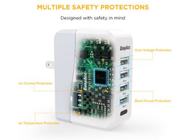 EasyAcc Adaptador Carregador de Parede com 4 saídas USB
